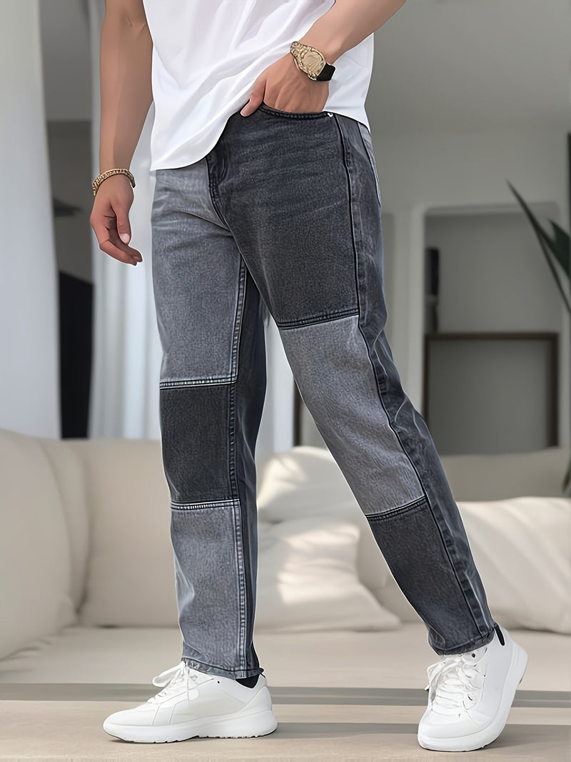 Men's Slim Patchwork Denim Pants