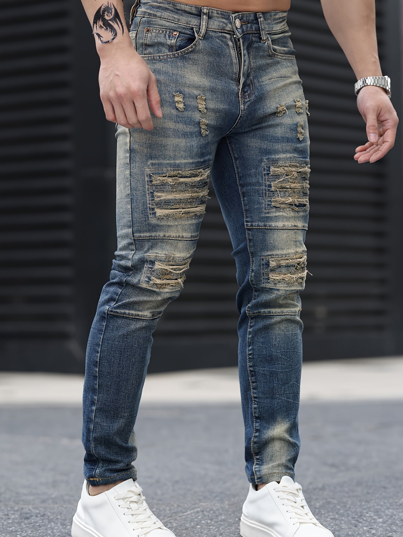 Men's Gradient Ripped Skinny Jeans