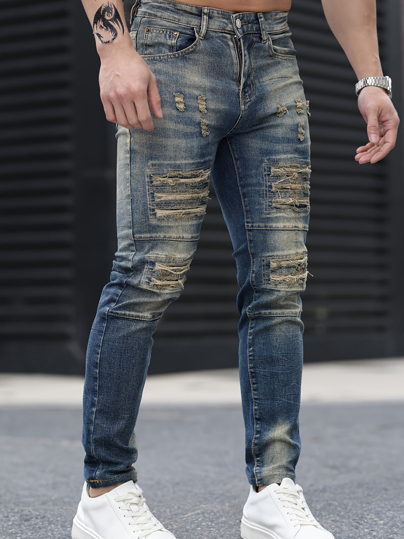 Men's Gradient Ripped Skinny Jeans