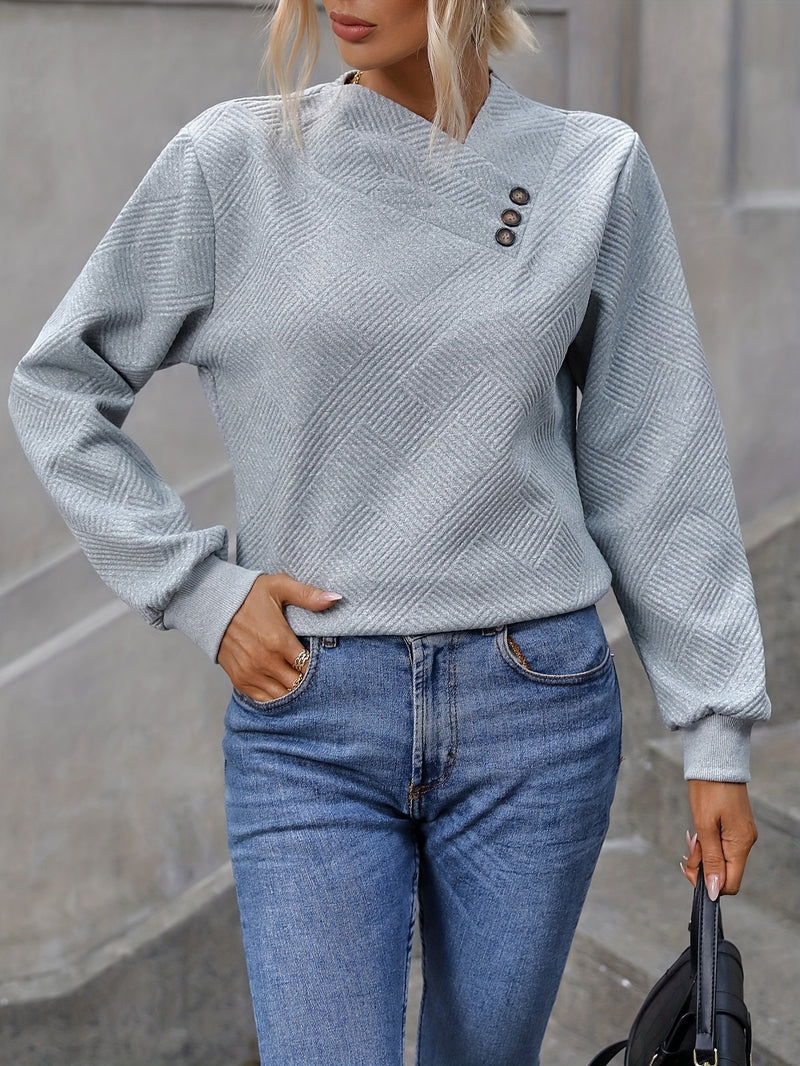 Stylish Button-Embellished Pullover Sweatshirt