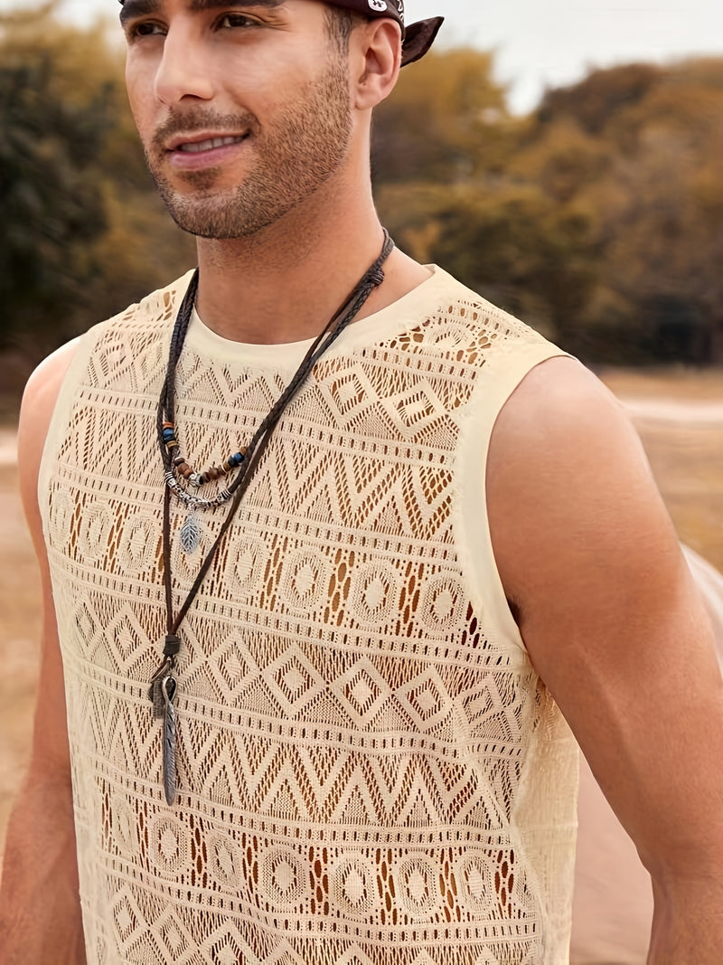 Men's Ethnic Hollow Out Tank Top