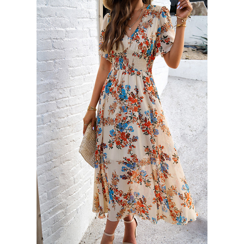 Women's Floral Puff Sleeve Midi Dress