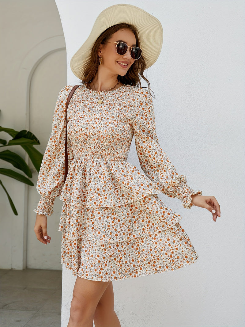 Floral Smocked Ruffle A-Line Mini Dress