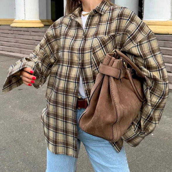 Fashion Personality Retro Plaid Shirt For Women