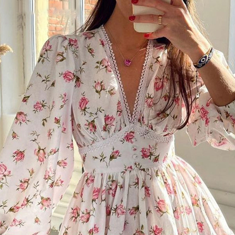 Women's Floral Puff Sleeve Mini Dress