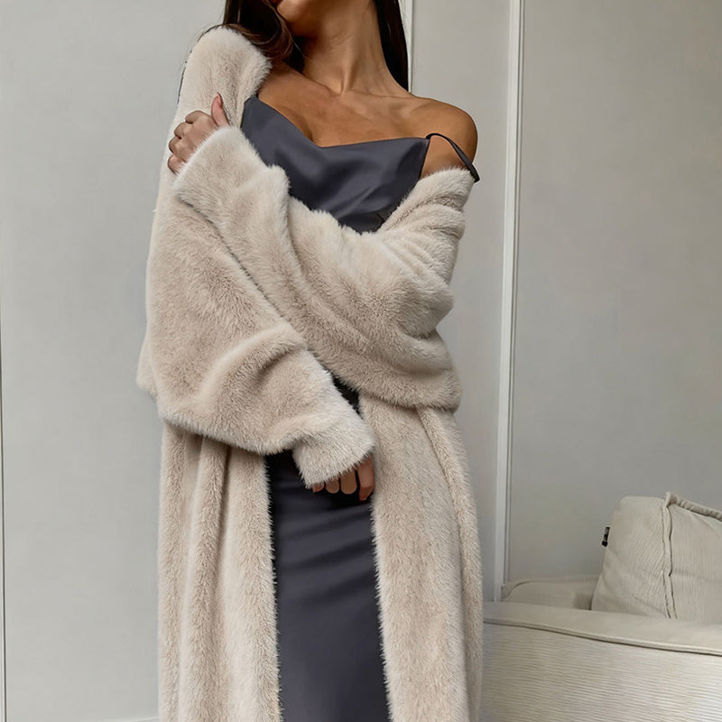Womens Furry Long Cardigan Open Front Coat
