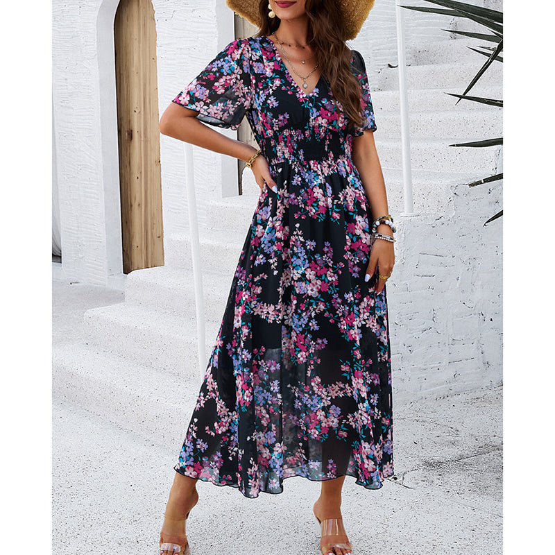 Women's Floral Puff Sleeve Midi Dress