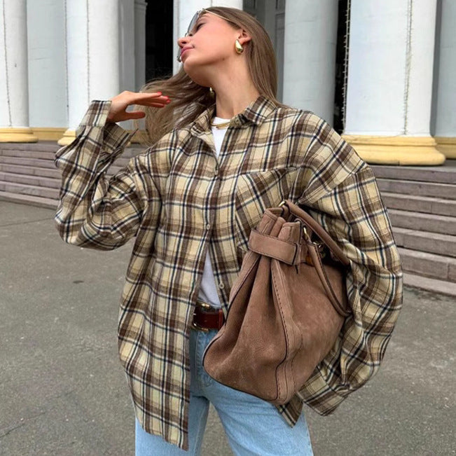 Fashion Personality Retro Plaid Shirt For Women