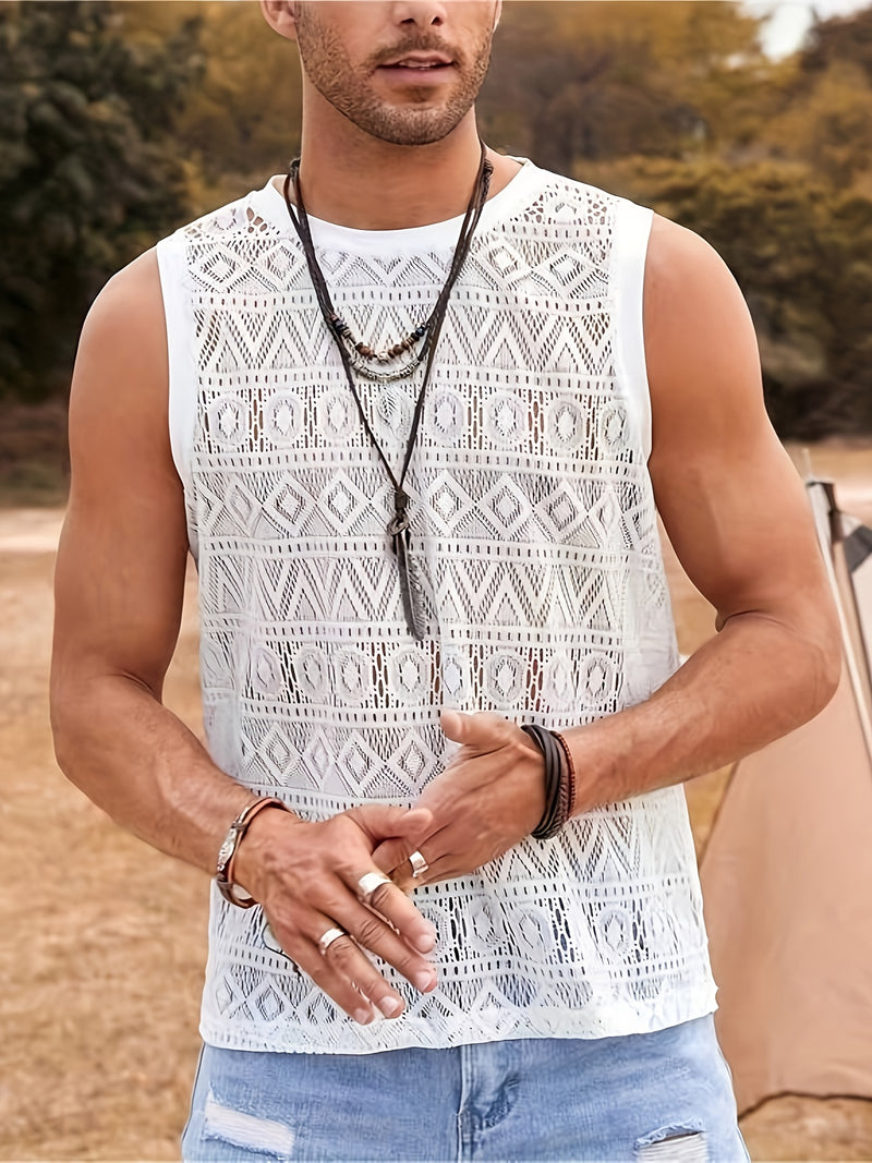 Men's Ethnic Hollow Out Tank Top