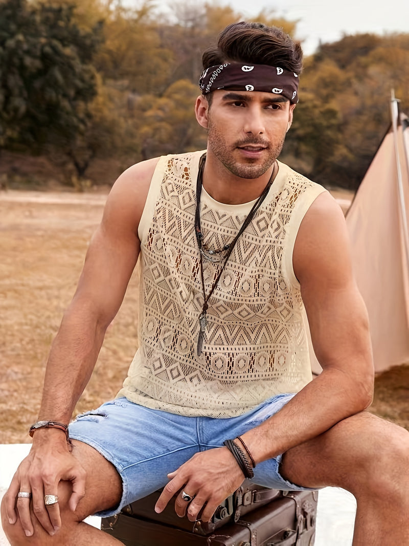 Men's Ethnic Hollow Out Tank Top