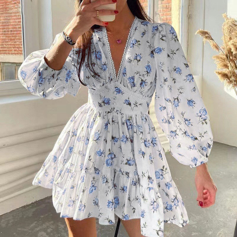 Women's Floral Puff Sleeve Mini Dress