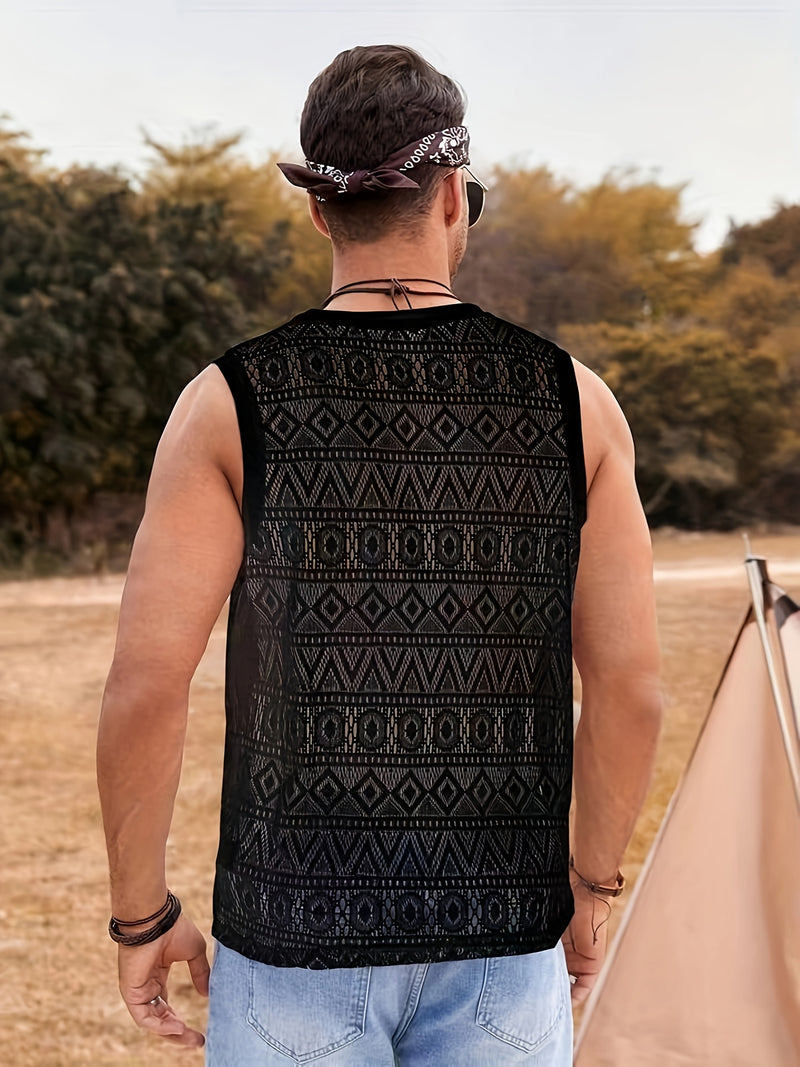 Men's Ethnic Hollow Out Tank Top