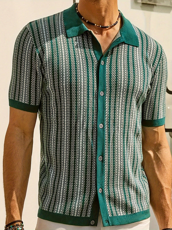 Casual and Chic Button Down Retro Vintage Knit Polo Shirt for Men