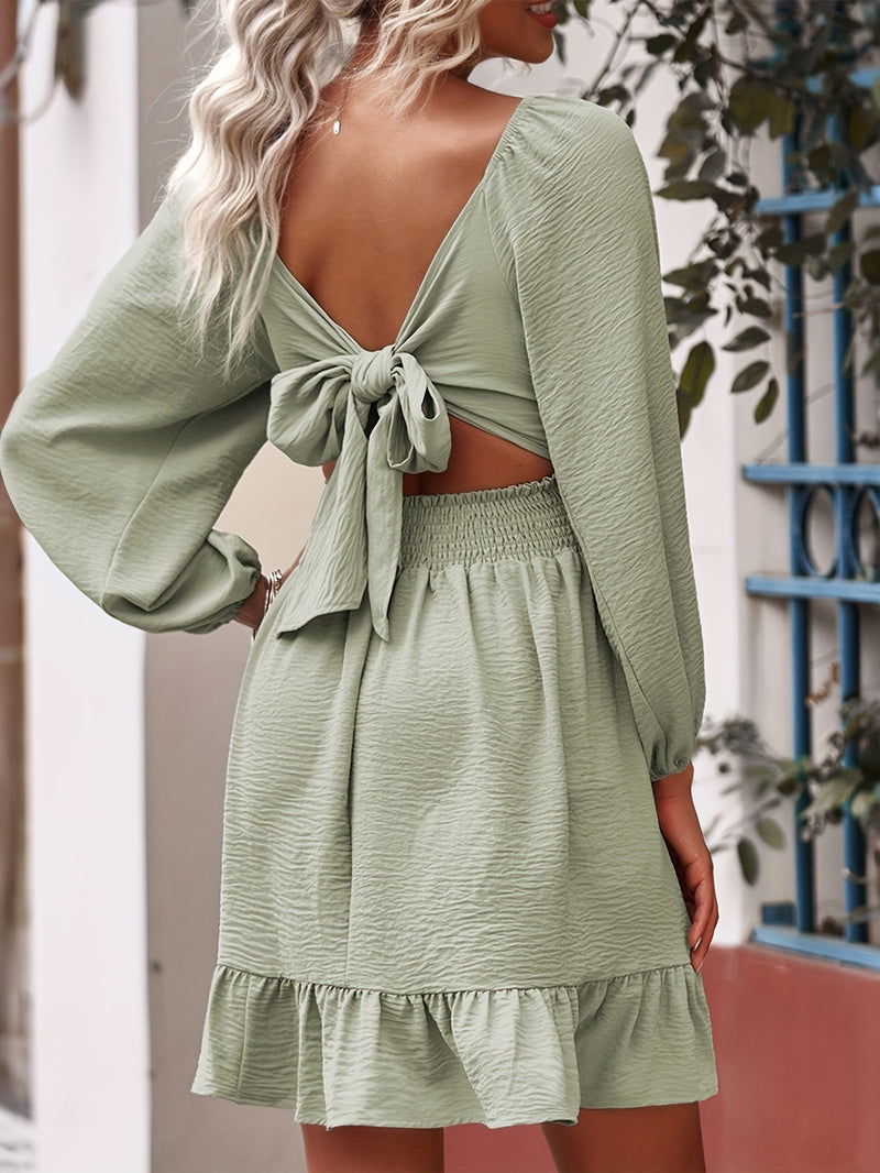 Elegant Ruffle Hem Lantern Sleeve Dress