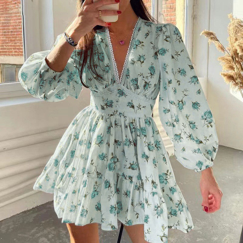 Women's Floral Puff Sleeve Mini Dress