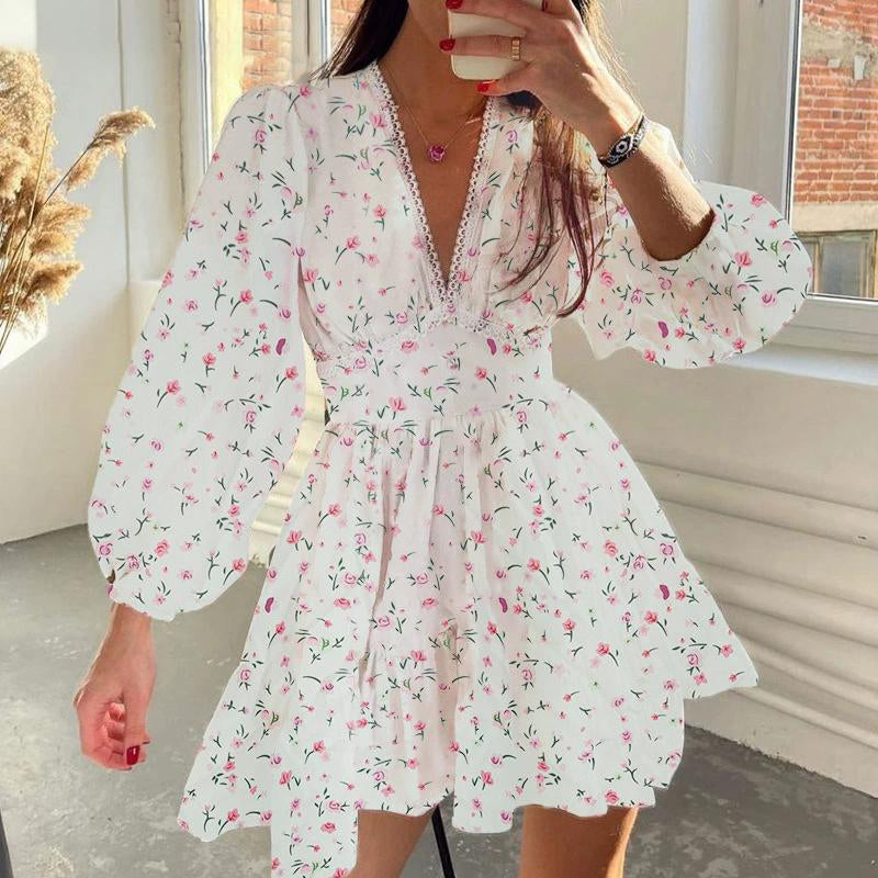Women's Floral Puff Sleeve Mini Dress
