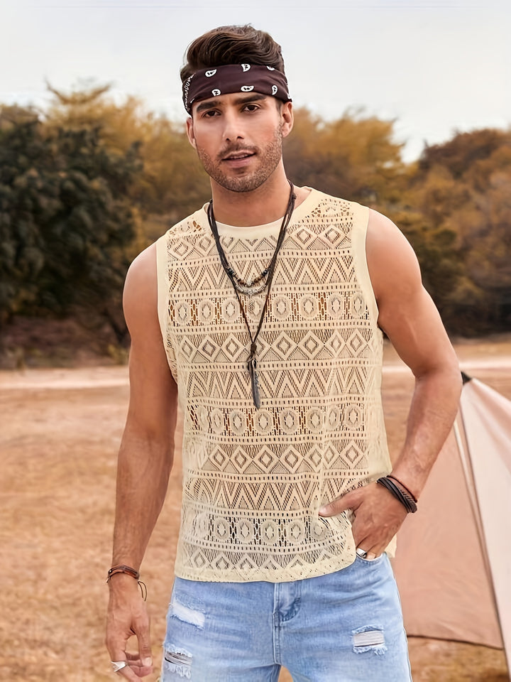 Men's Ethnic Hollow Out Tank Top