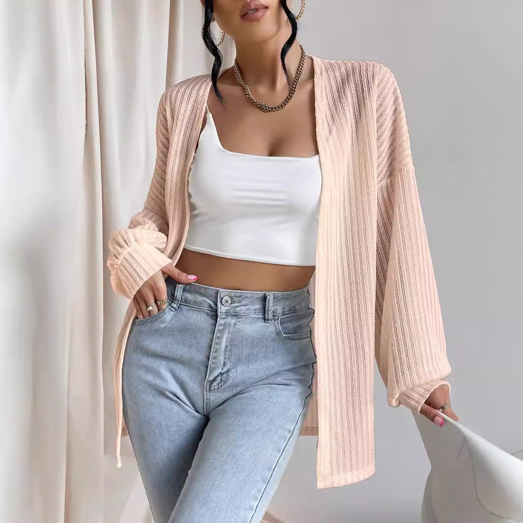 Knitted Cardigan Wide Shoulder Long Sleeve Top