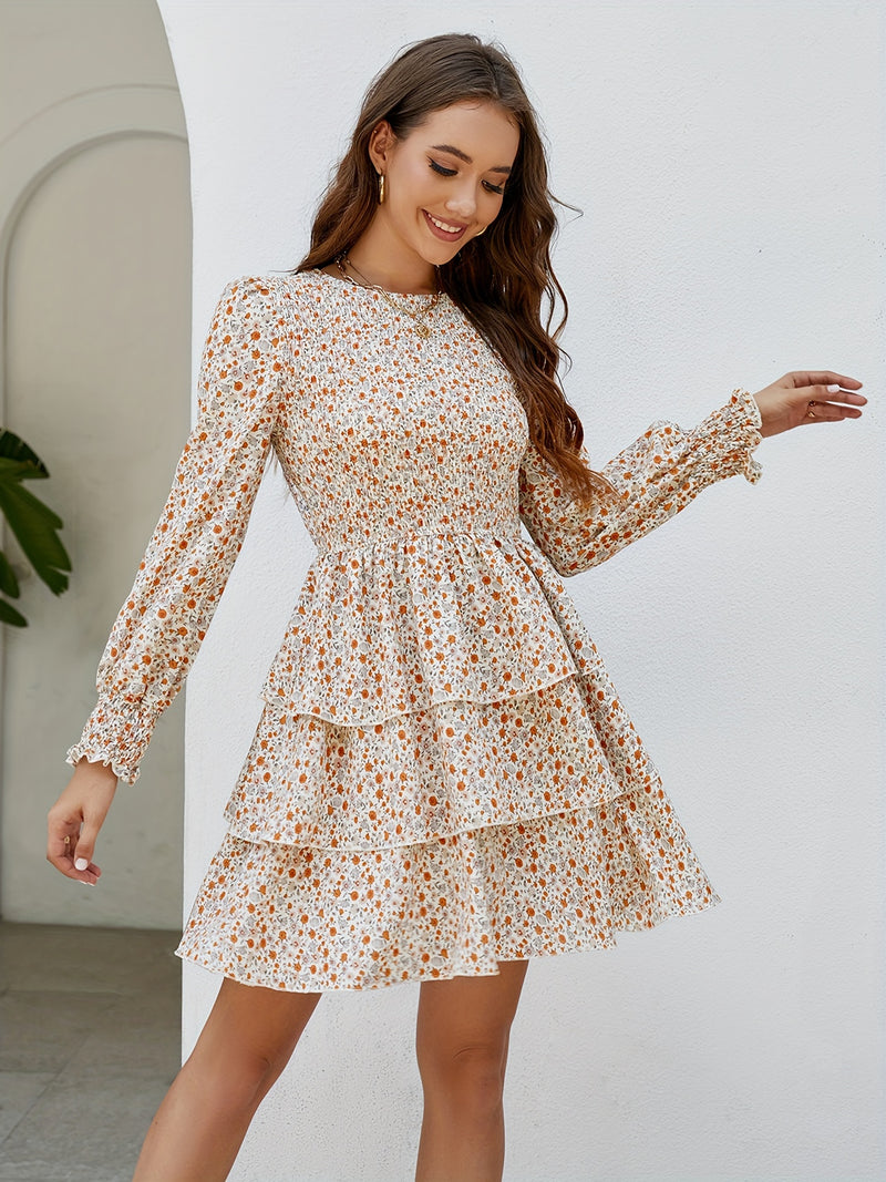 Floral Smocked Ruffle A-Line Mini Dress