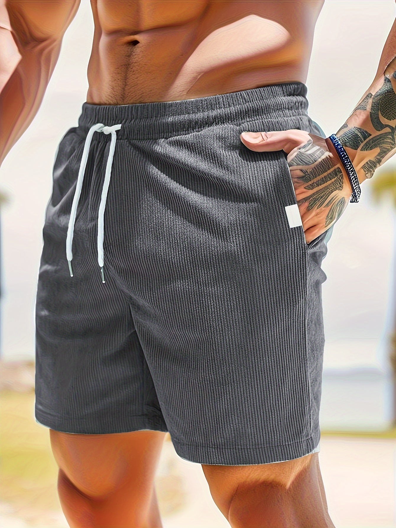 Men's Solid Corduroy Drawstring Shorts