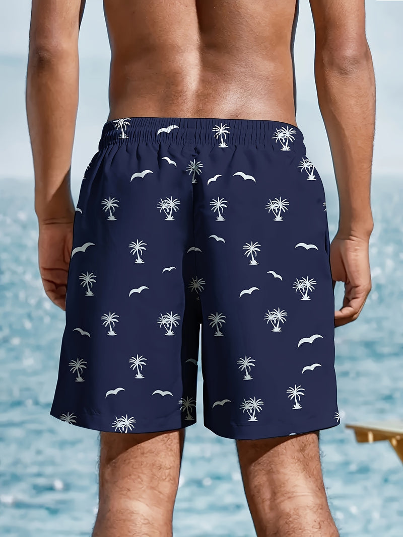 Coconut Tree Print Men's Casual Shorts with Pockets