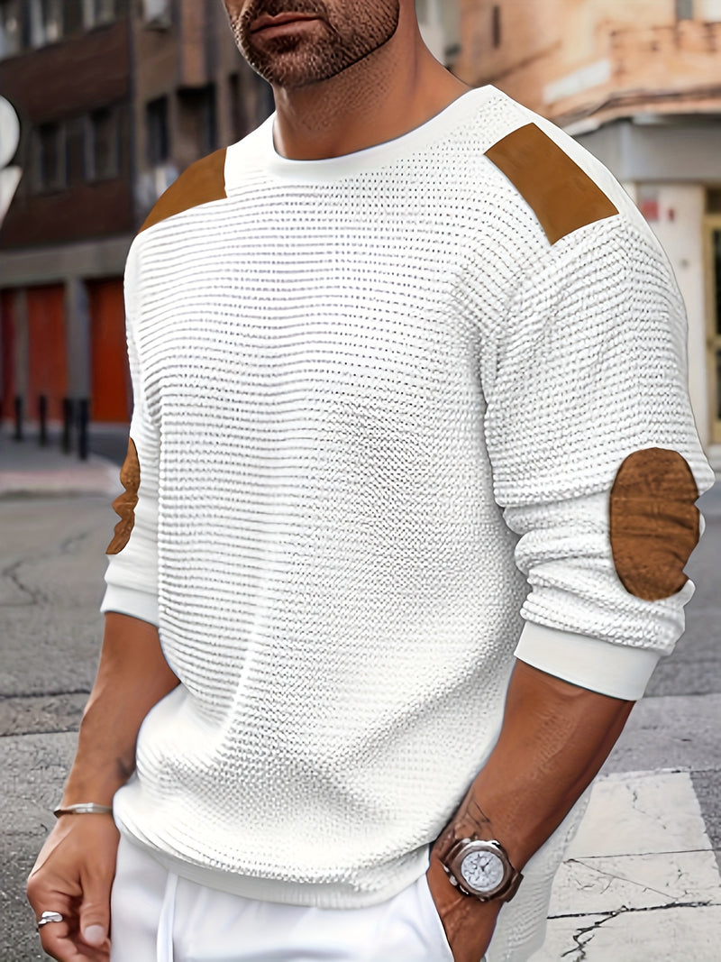 Men's Casual Waffle-Knit Color Block Sweatshirt