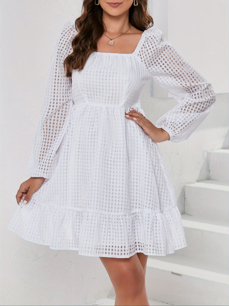 Square Neck Puff Sleeve Babydoll Dress