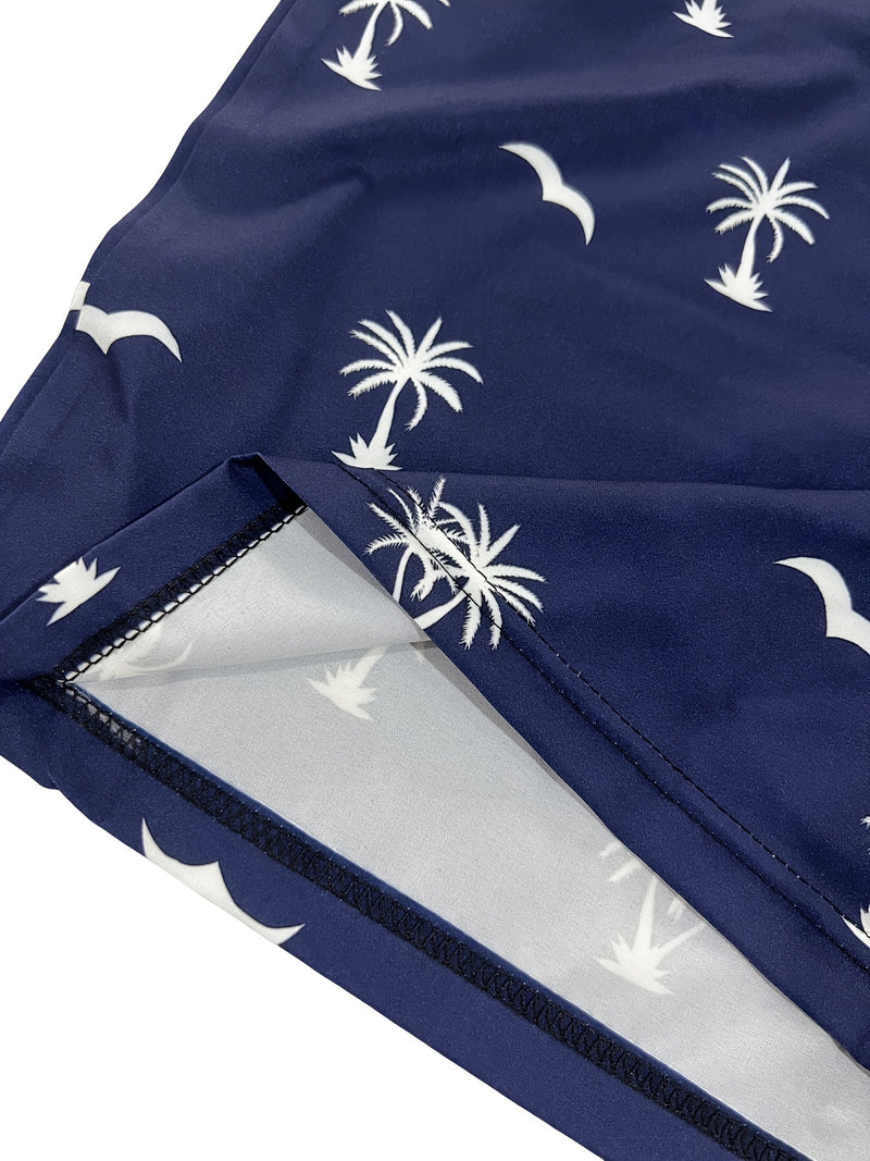 Coconut Tree Print Men's Casual Shorts with Pockets