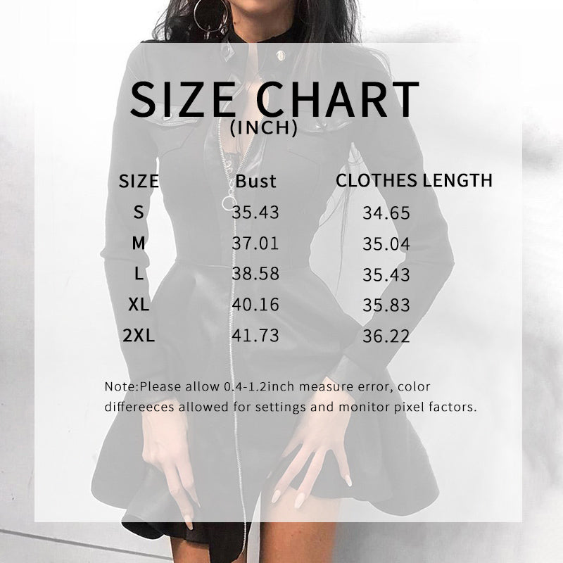 Womens PU Leather Mini Dress Long Sleeve V Neck