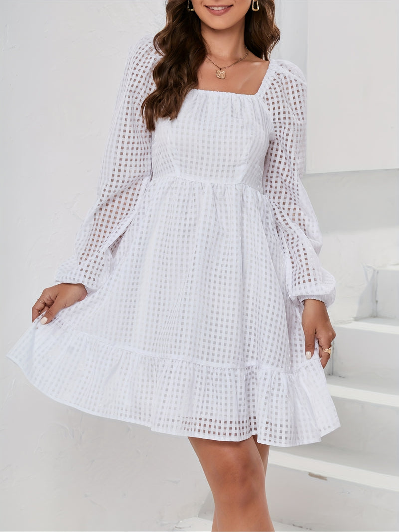 Square Neck Puff Sleeve Babydoll Dress