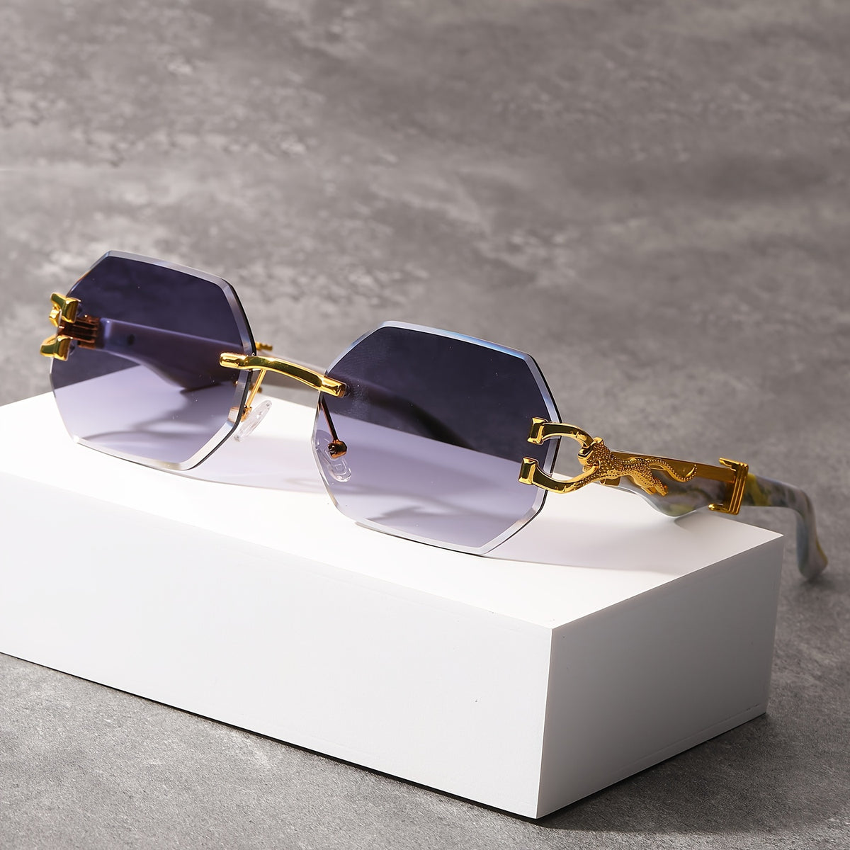 Timeless and Exquisite Luxurious Leopard Temple Ladies Rimless Spectacles