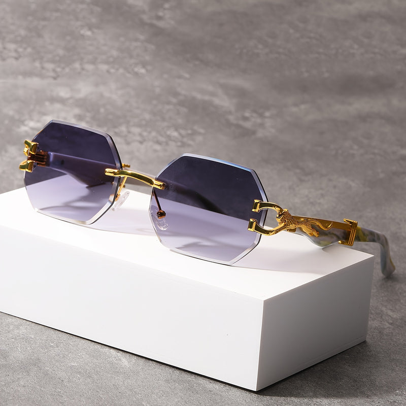 Luxury Style Frameless Glasses With Leopard Temple Design