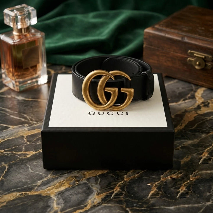Gucci Marmont Double G Black Leather Belt M/L