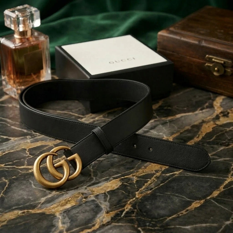 Gucci Marmont Double G Black Leather Belt M/L