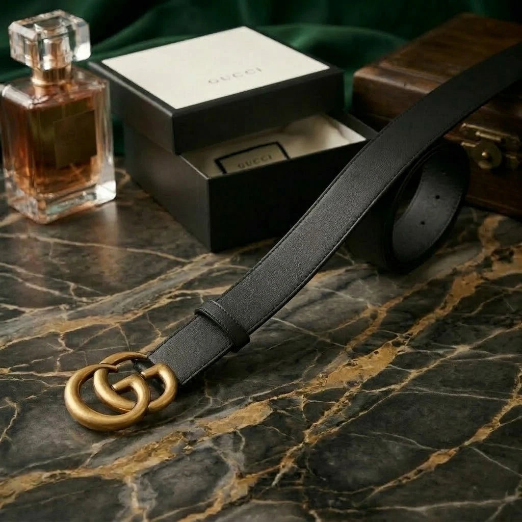 Gucci Marmont Double G Black Leather Belt M/L