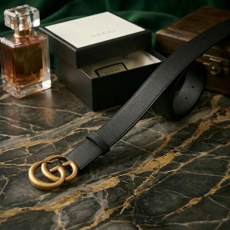 Gucci Marmont Double G Black Leather Belt M/L